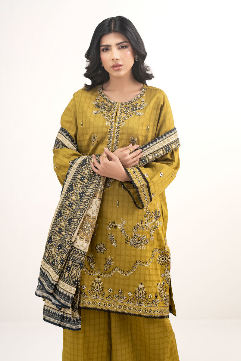 3 Piece - Embroidered Dobby Suit