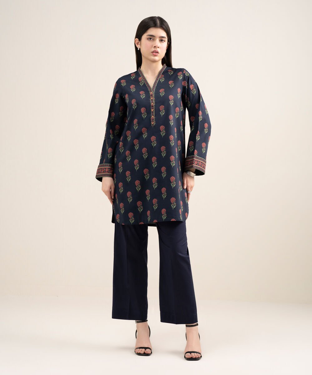 Women's Unstitched Lawn Printed Blue Shirt