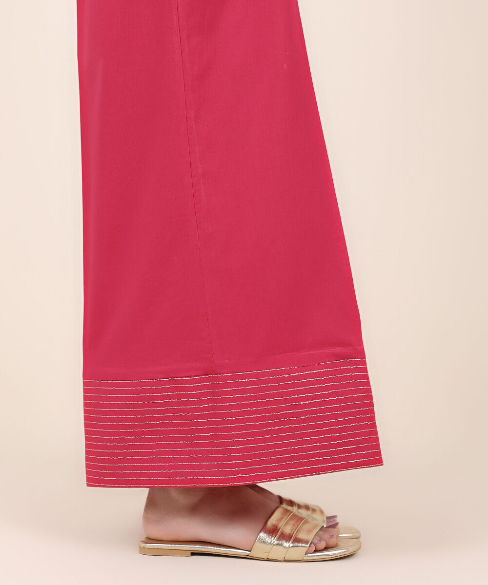 Women's RTW Cambric Pink Embroidered Flared Pants