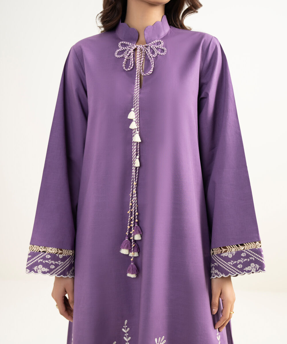 Women's Unstitched Lawn Embroidered Purple 2 Piece Suit