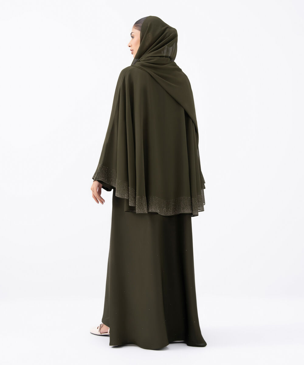 Women's Green Polyester Abaya Set