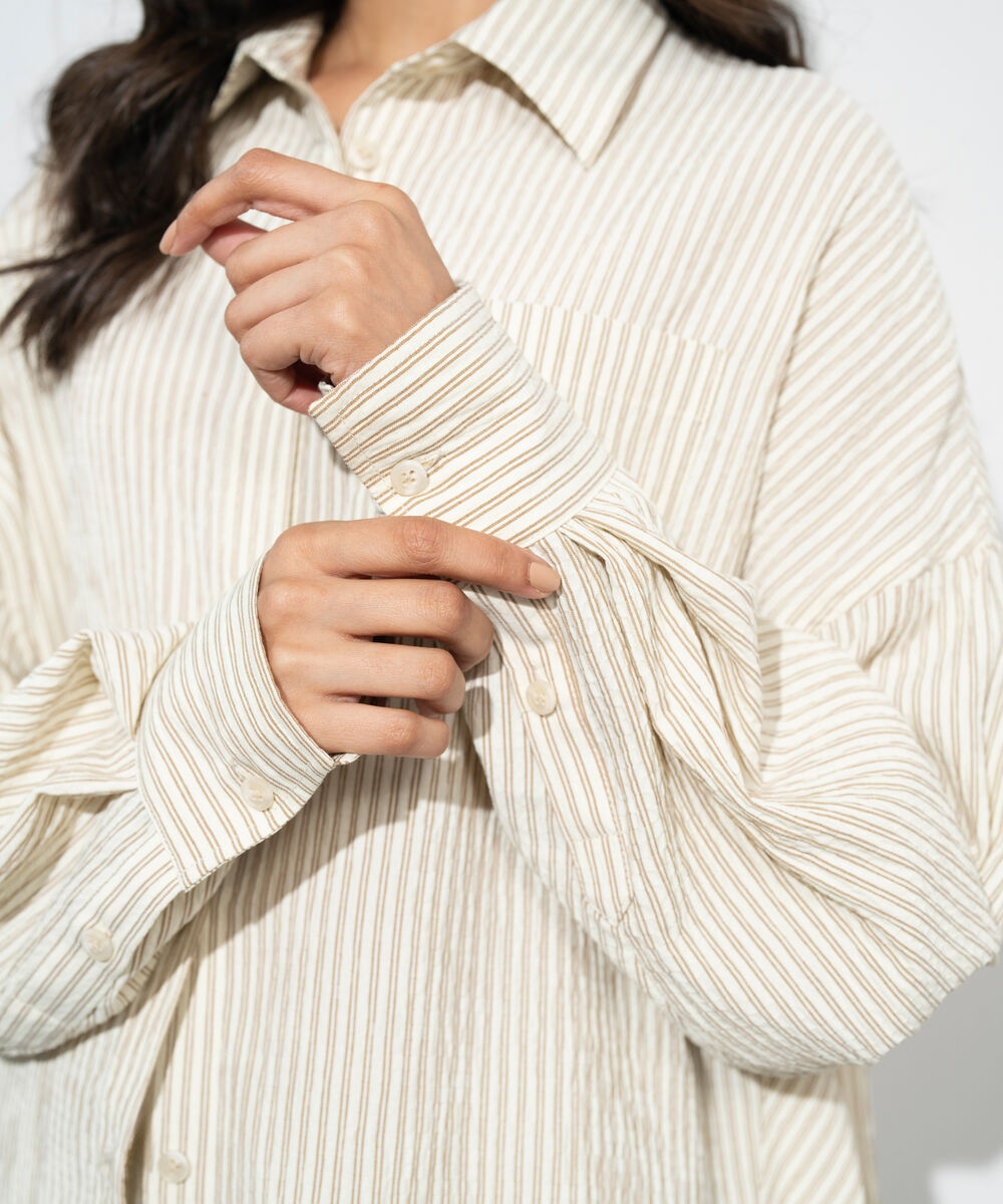 Women's Western Cream Oversize Striped Shirt