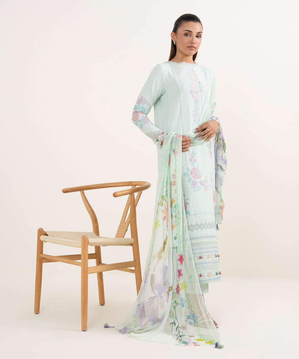 Women's Unstitched Dobby Dyed Three Piece Suit