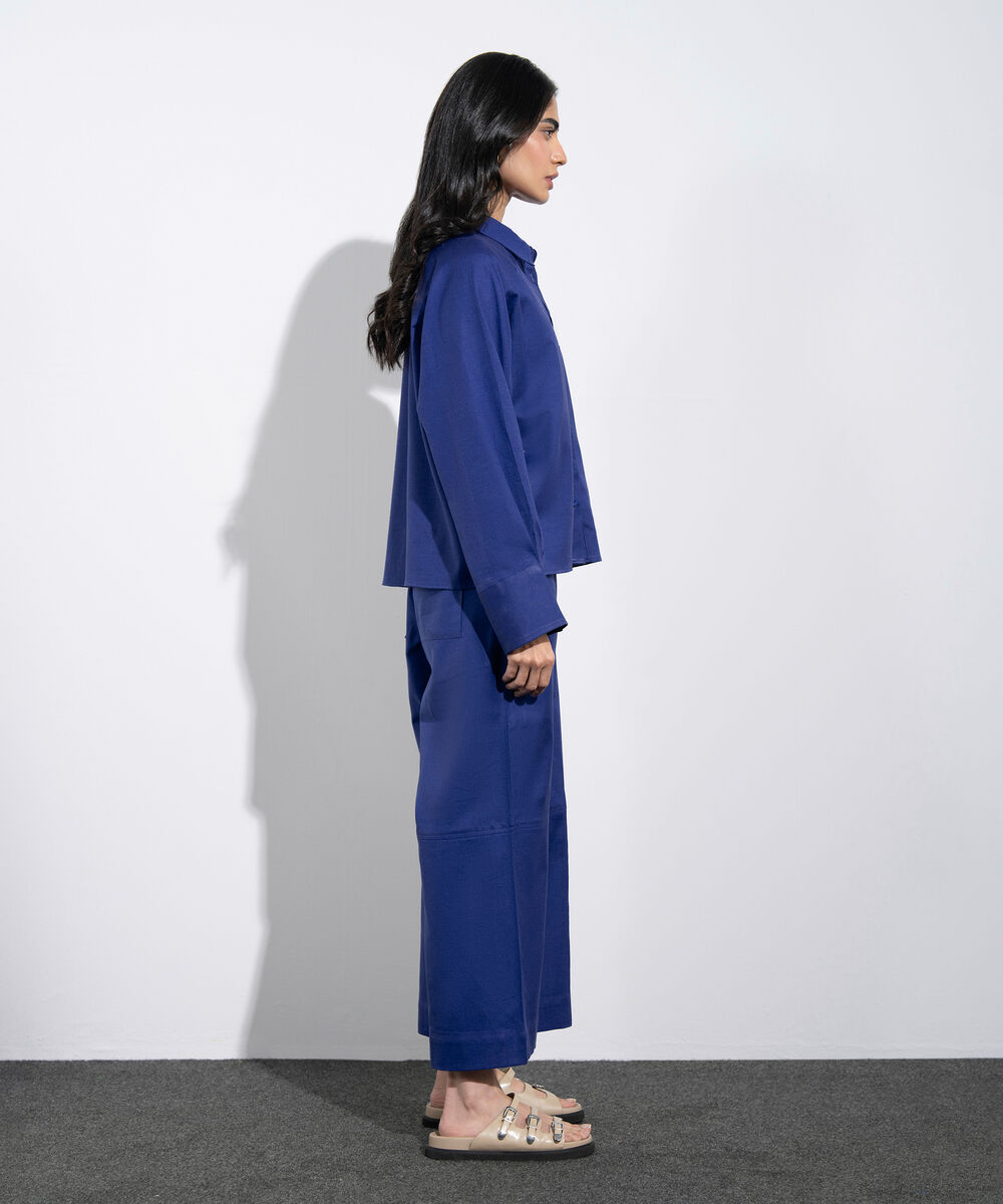 Women's Western Blue Relaxed-Fit Linen Blend Shirt