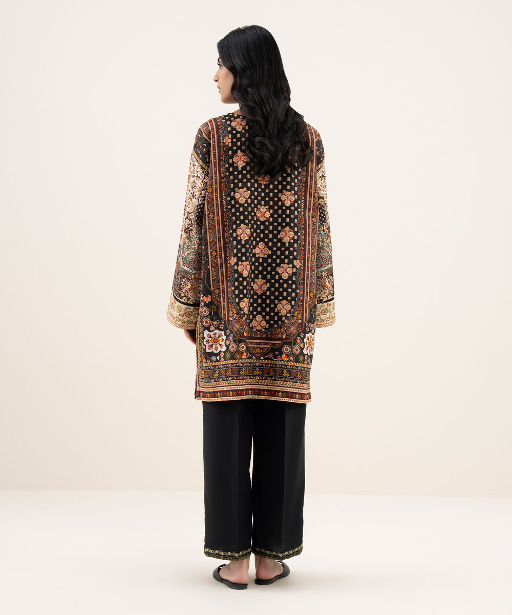 Women's RTW Light Khaddar Embroidered Straight Black Shirt