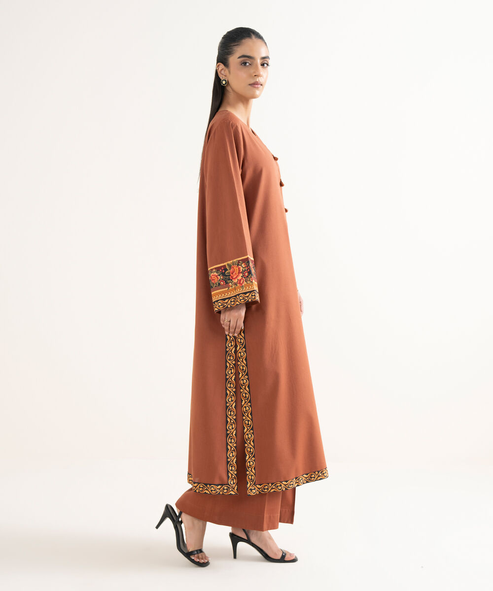 Women's RTW Cotton Viscose Solid Straight Brown Shirt