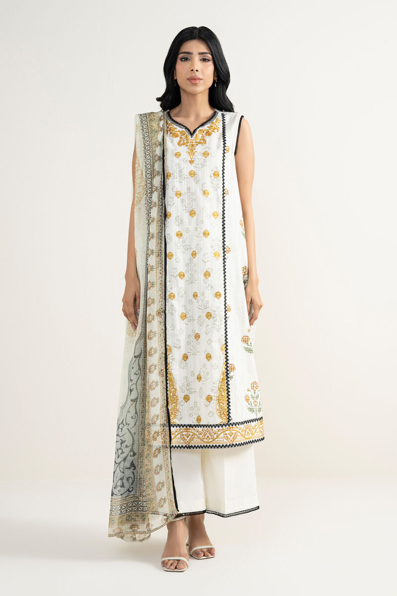 3 Piece - Embroidered Dobby Suit