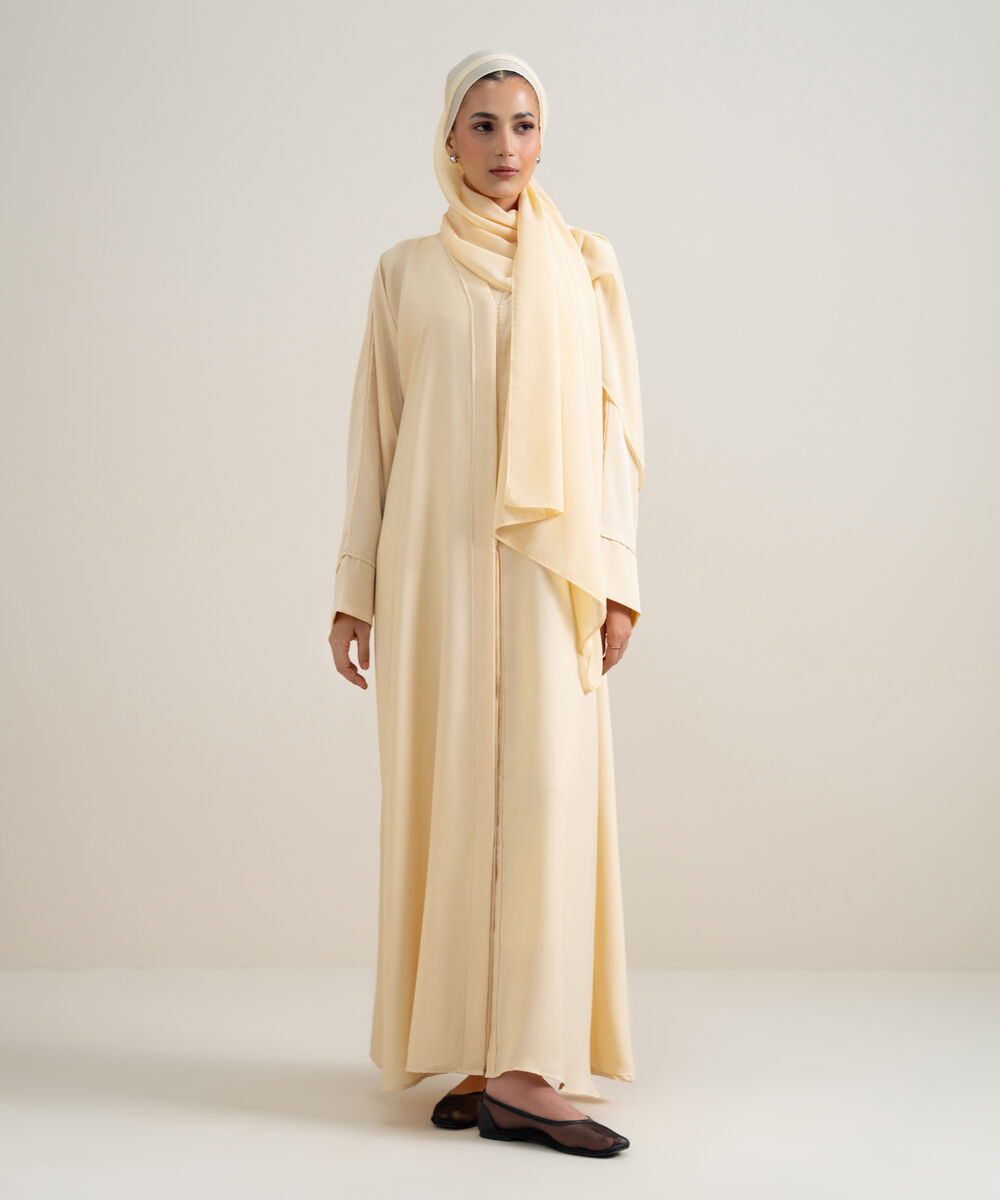 Women's Butter Yellow Kimono Abaya Set
