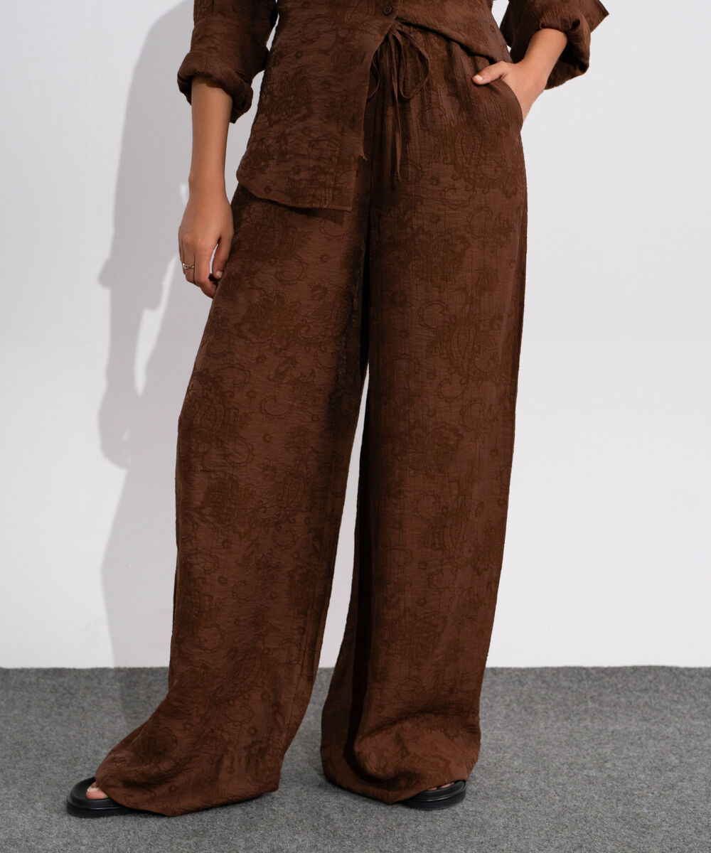 Women's Brown Textured Pull-On Trousers