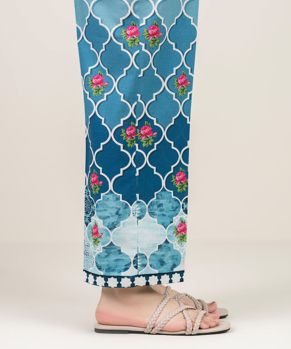 Women's RTW Cambric Printed Blue Straight Pants