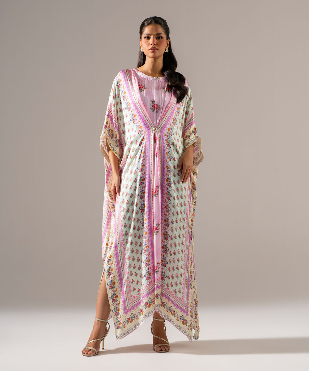 Women's RTW White Featheer Chamoz Printed Blue Kaftan