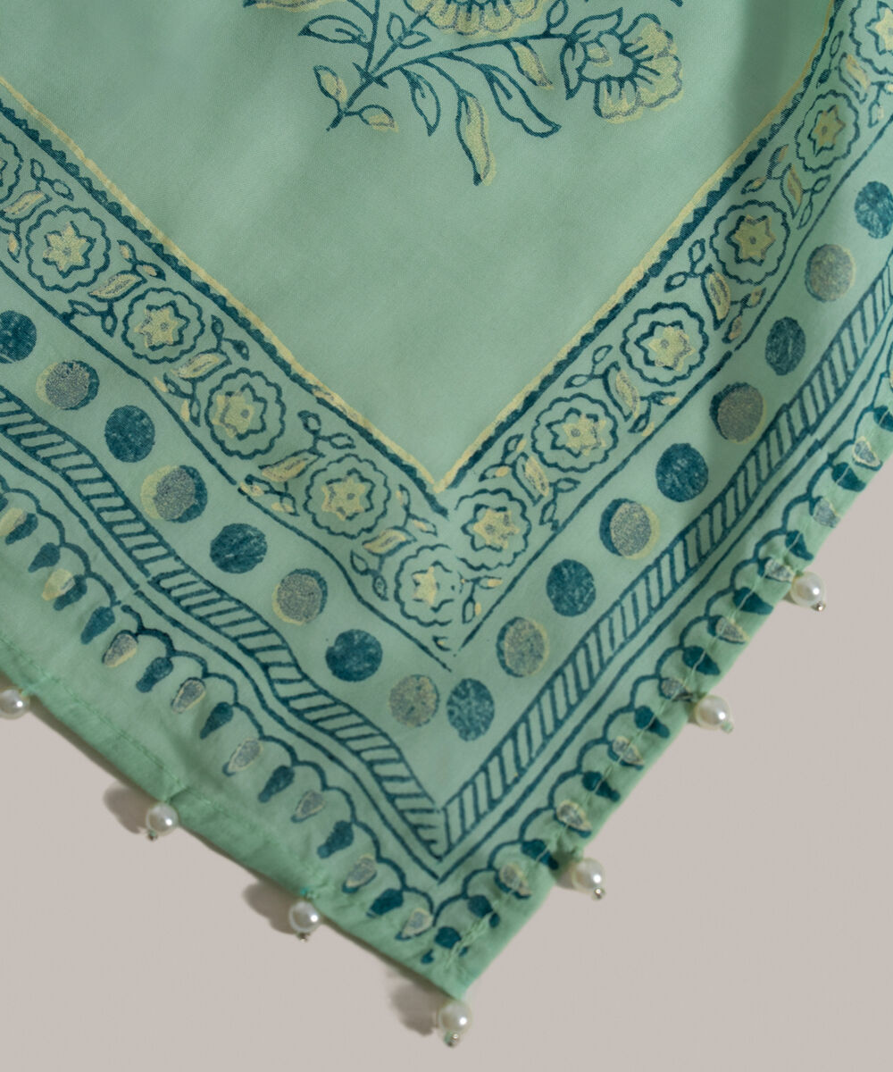 Women's RTW Fine Voil Printed Green Dupatta