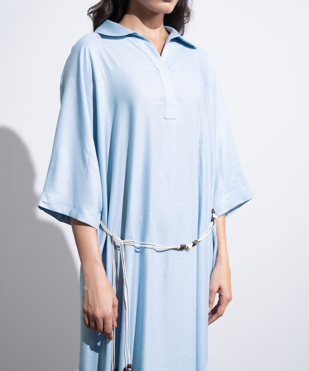 Women's Western light Blue Cocoon Dress With Kimono Sleeve