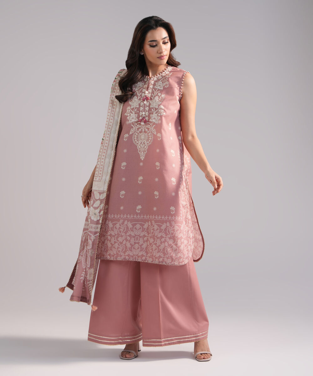 Women's RTW Zari Lawn Embroidered Pink 3 Piece Suit