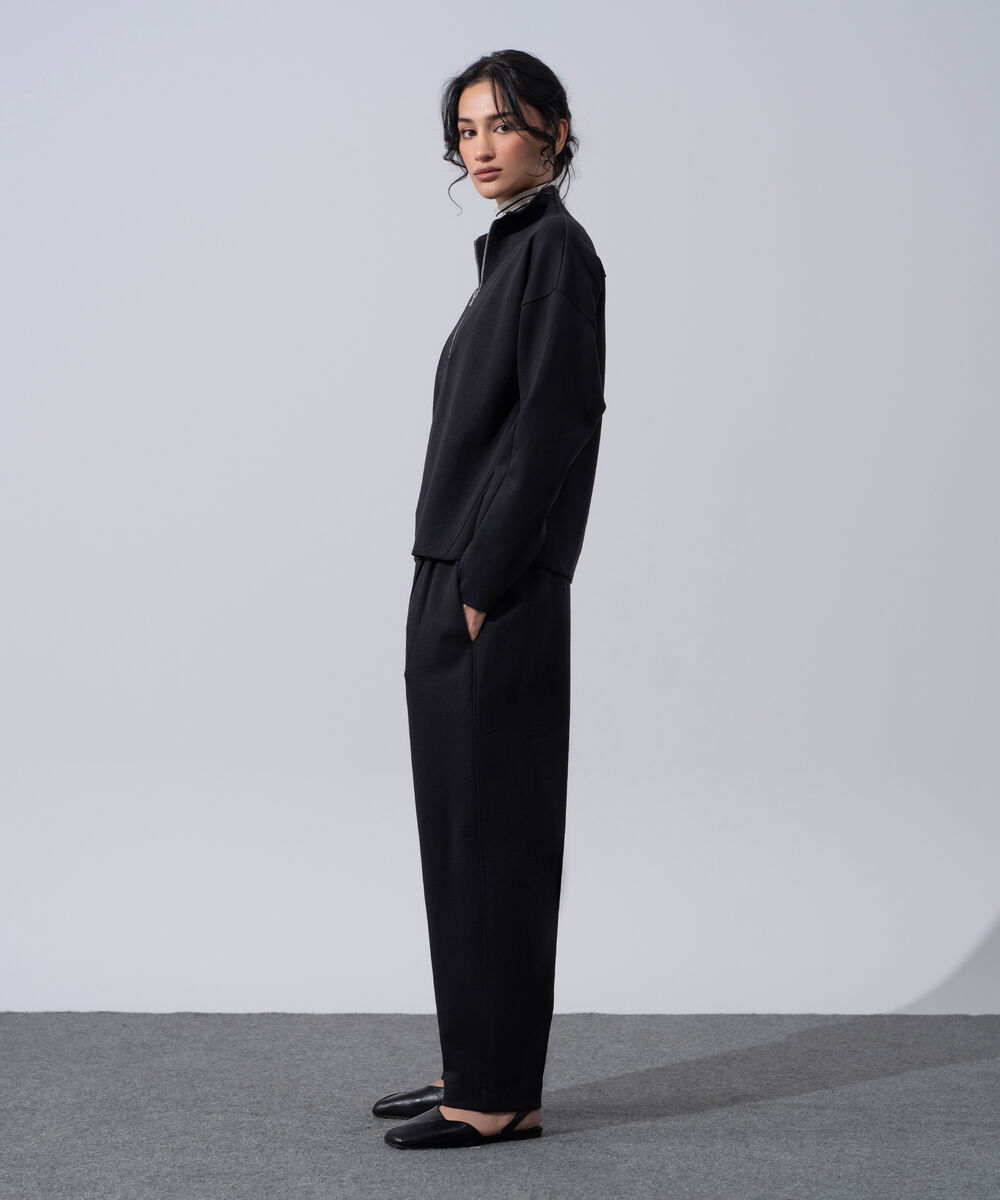 Women's Western Wear Black Knit Barrel-Fit Trousers
