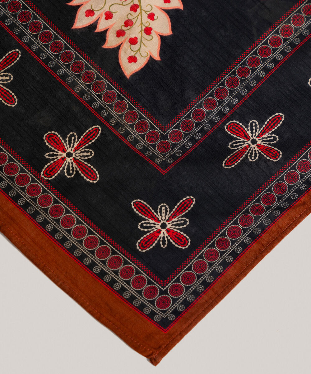 Women's RTW Printed Black Khaddar Dupatta
