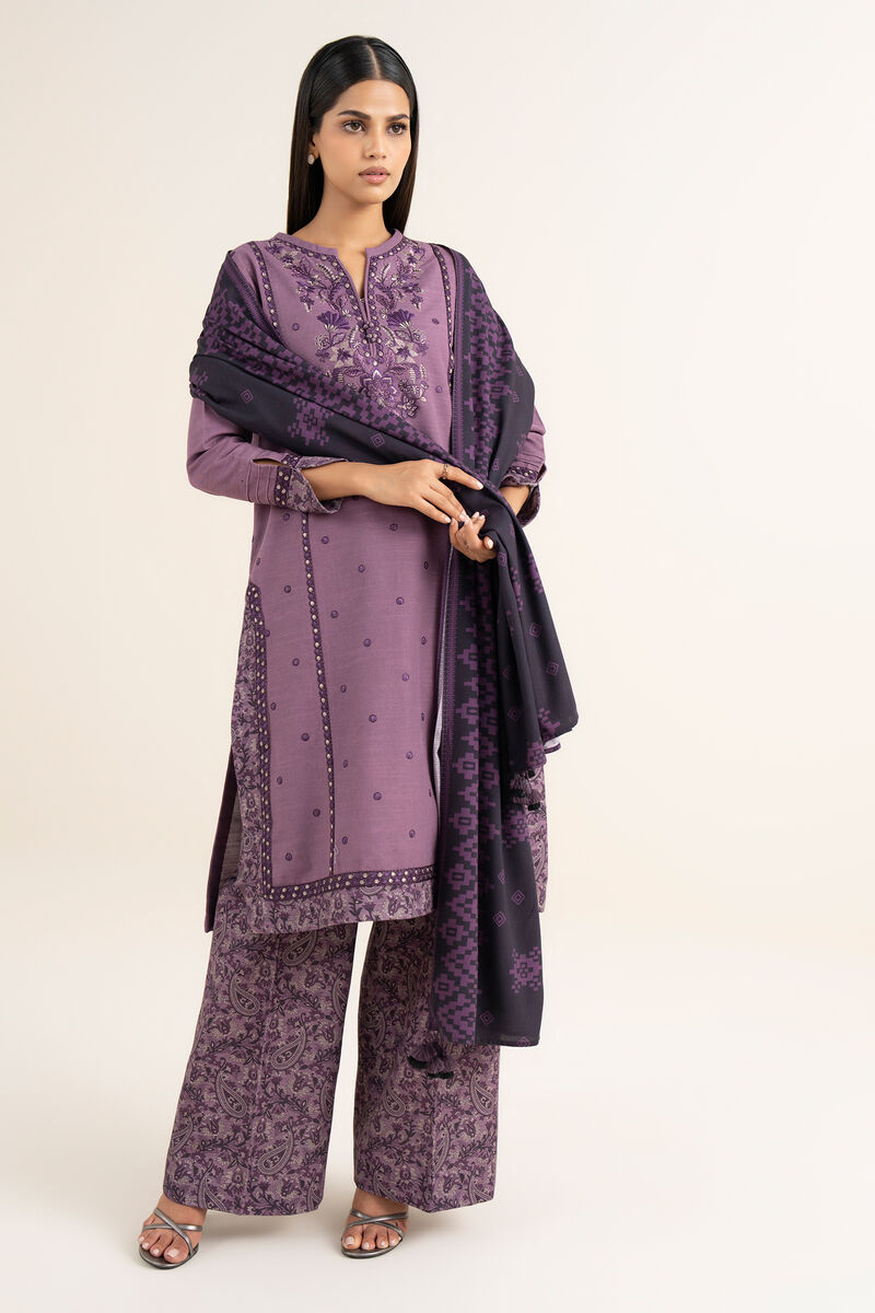3 Piece - Embroidered Light Khaddar Suit