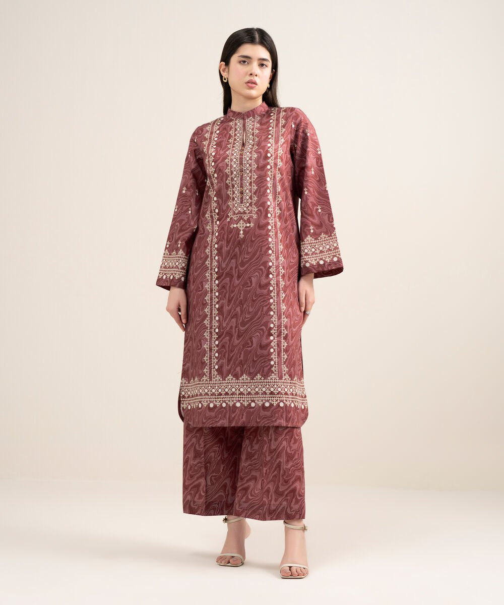 Women's Unstitched Lawn Printed Red 2 Piece Suit