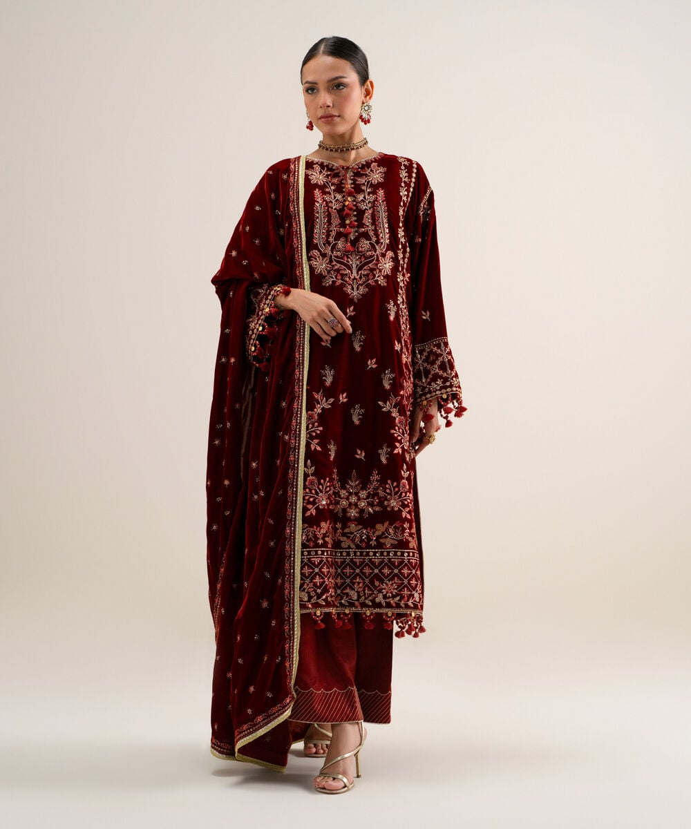 3 Piece - Embroidered Velvet Suit