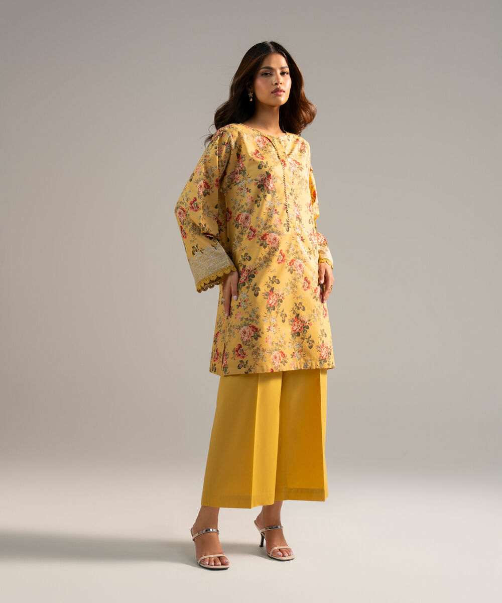 Women's RTW Zari Lawn Printed Yellow Straight Shirt