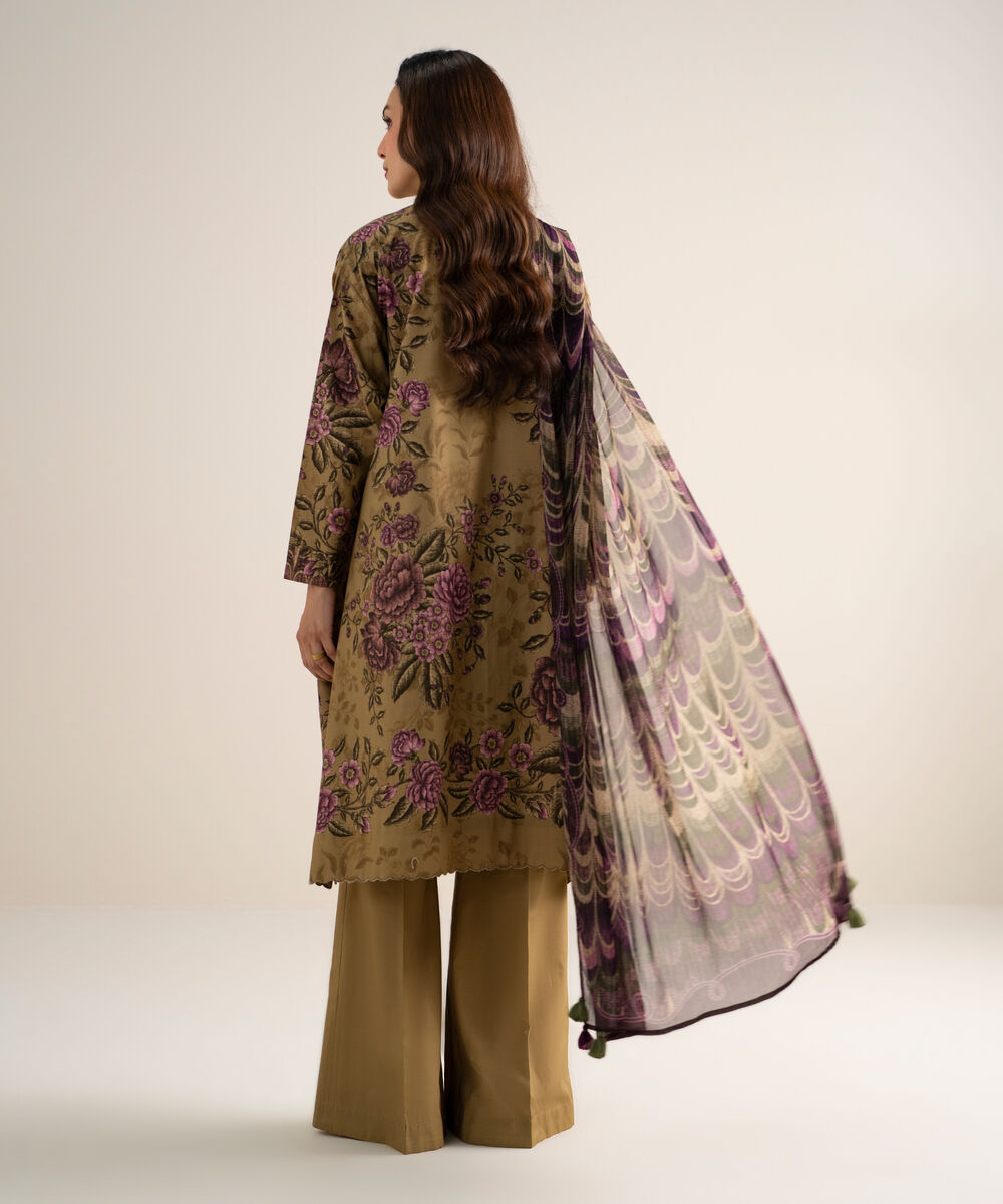 Women's Unstitched Cotton Printed Deep Mustard 3 Piece Suit