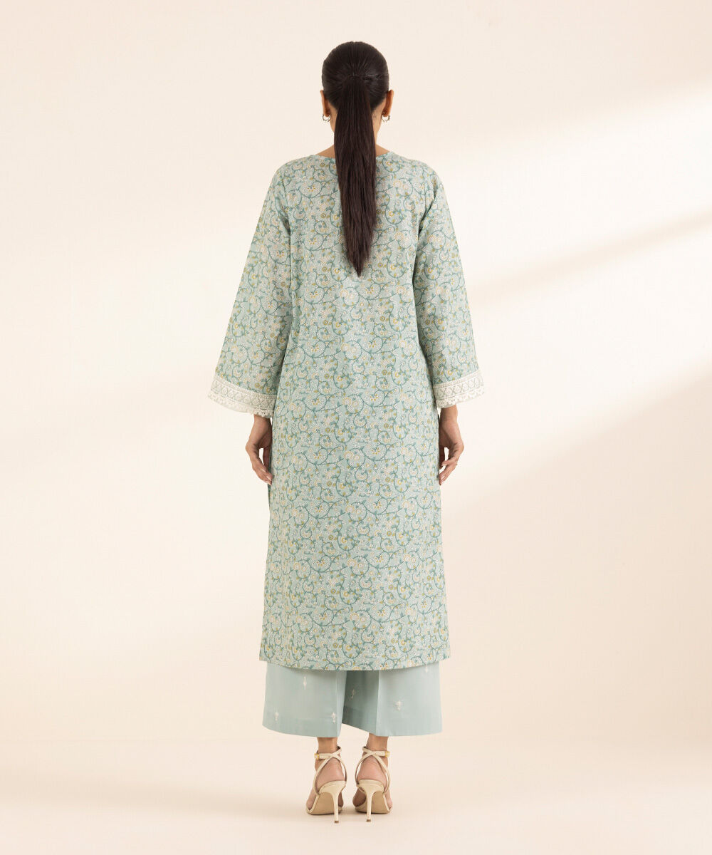 Women's RTW Lawn Blue Embroidered A-Line Shirt