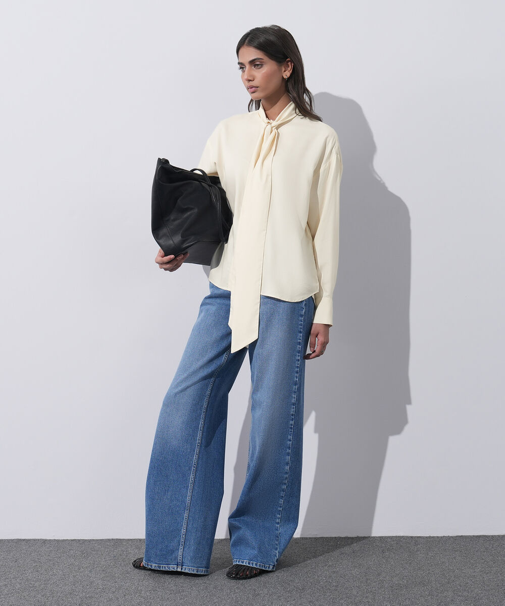 Women's Western Wear Beige Shirt With Knot Detail