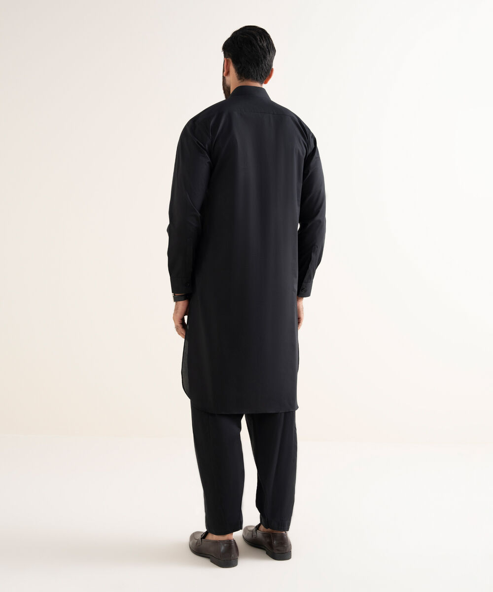 Men's Wash & Wear Plain Black Shalwar Kameez