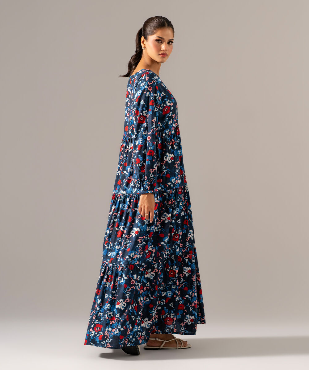 Women's RTW Cotton Viscose Printed Blue Dress