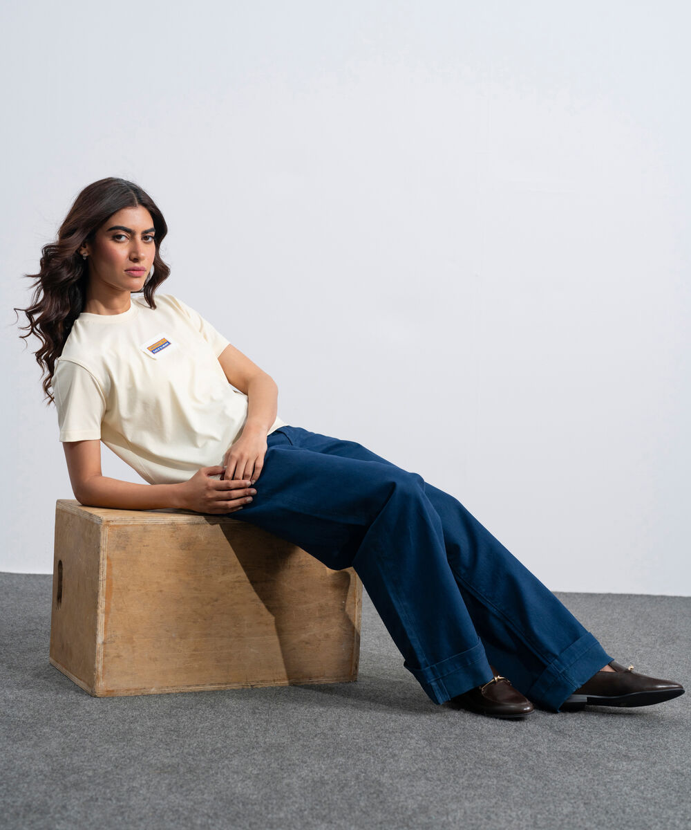 Women's Western Navy Turn-Up Hem Chino Trousers