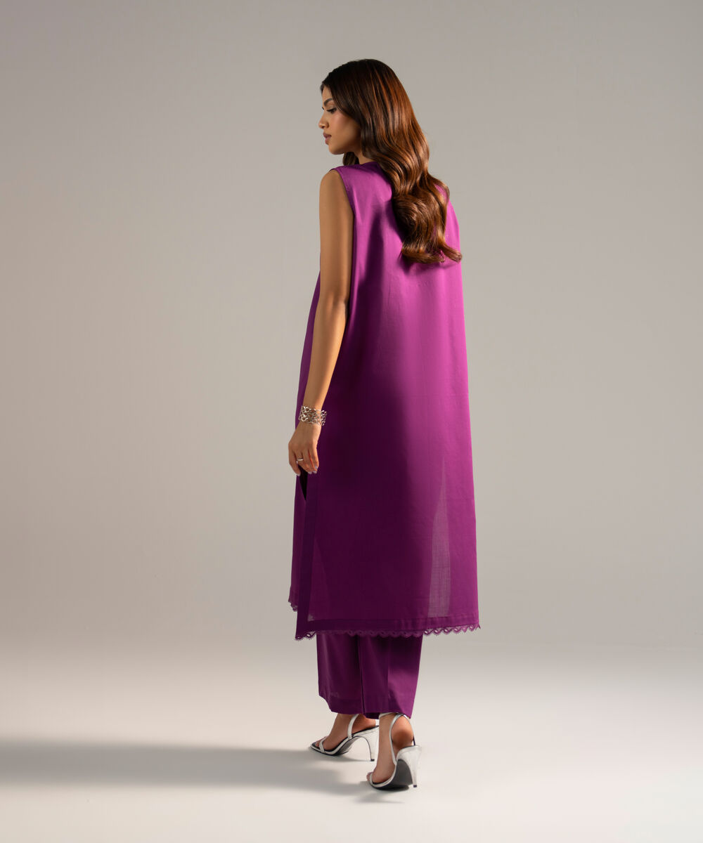 Women's RTW Crosshatch Embroidered Purple Straight Shirt