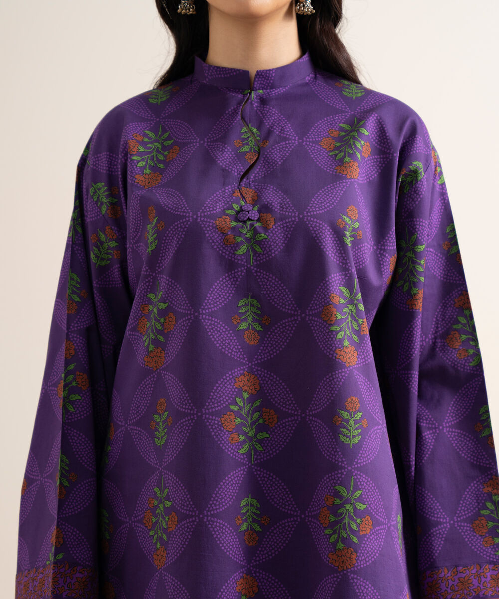 Women's Unstitched Printed Lawn Purple 3 Piece Suit