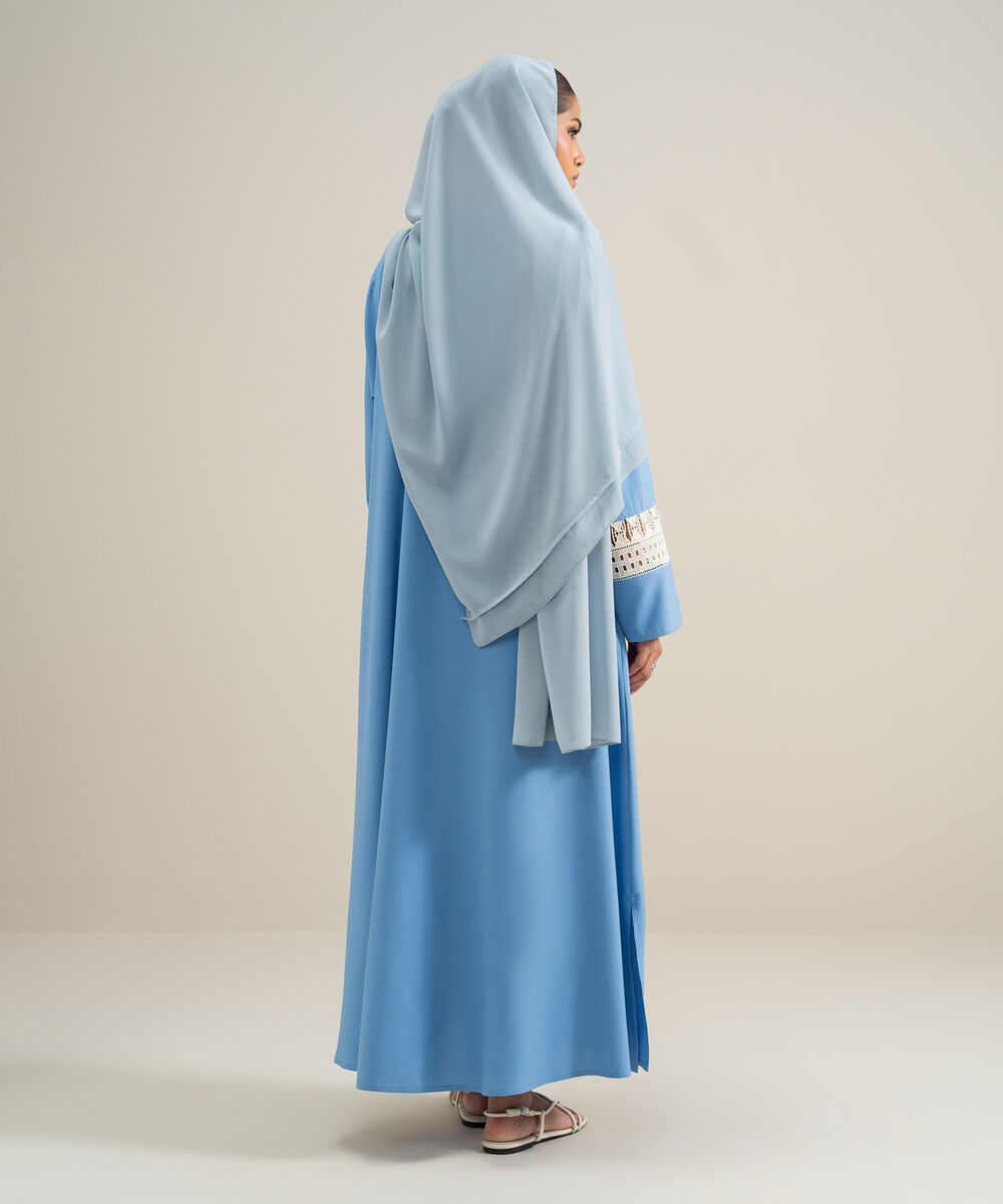 Women's Polyester Blue Lace Trim Abbaya
