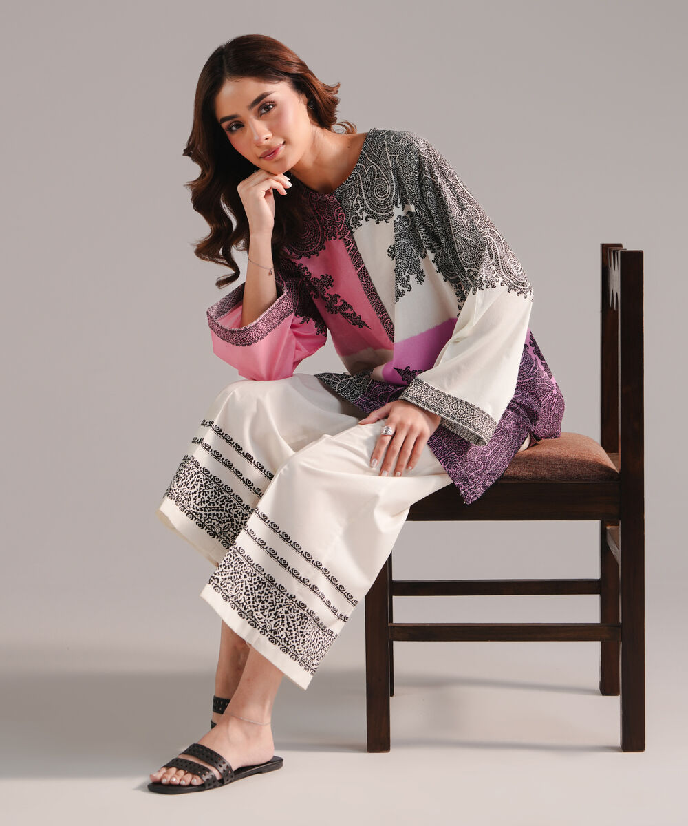 Women's RTW Lawn Printed Beige Straight Shirt