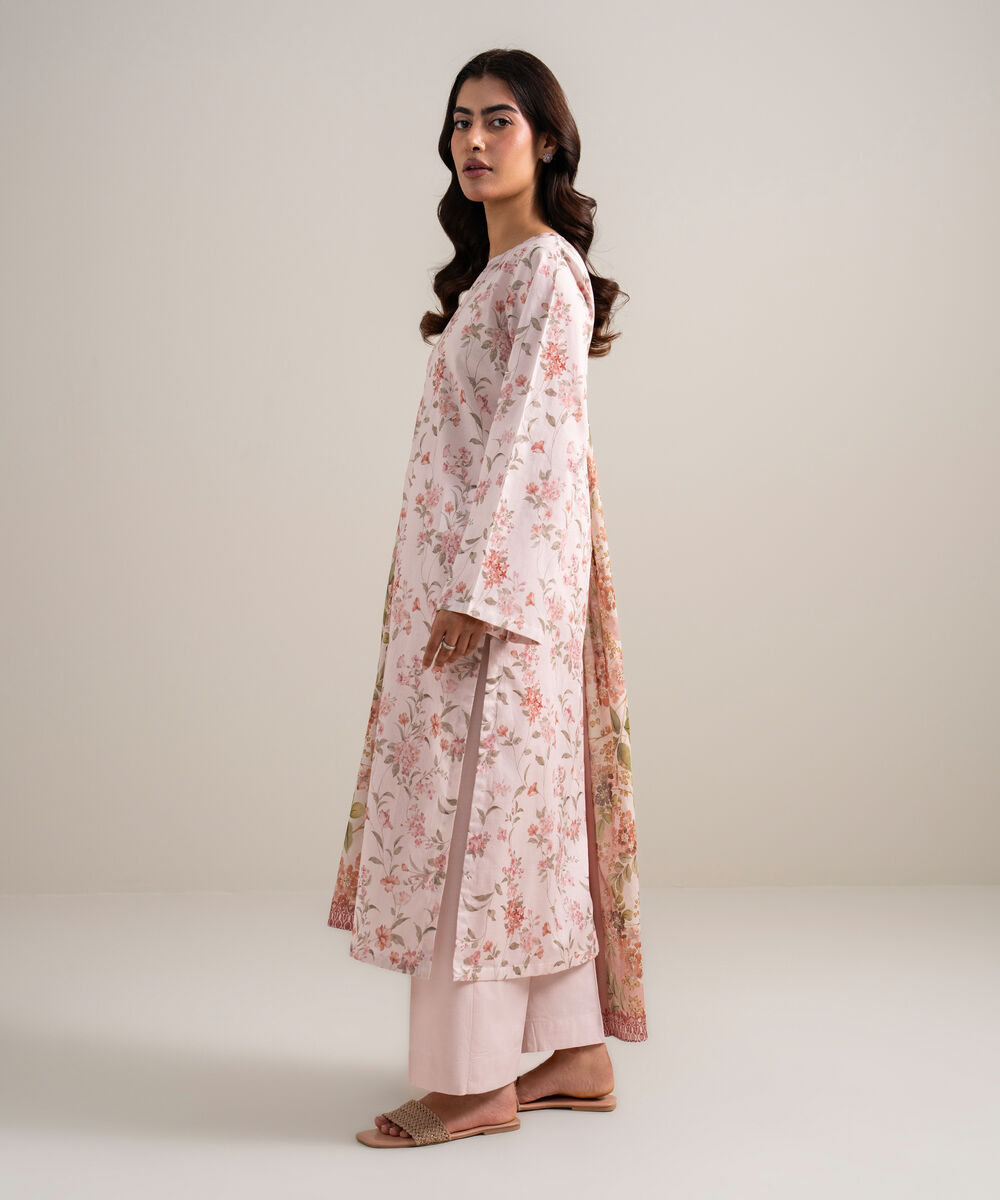 Women's Unstitched Lawn Embroidered Light Pink 3 Piece Suit