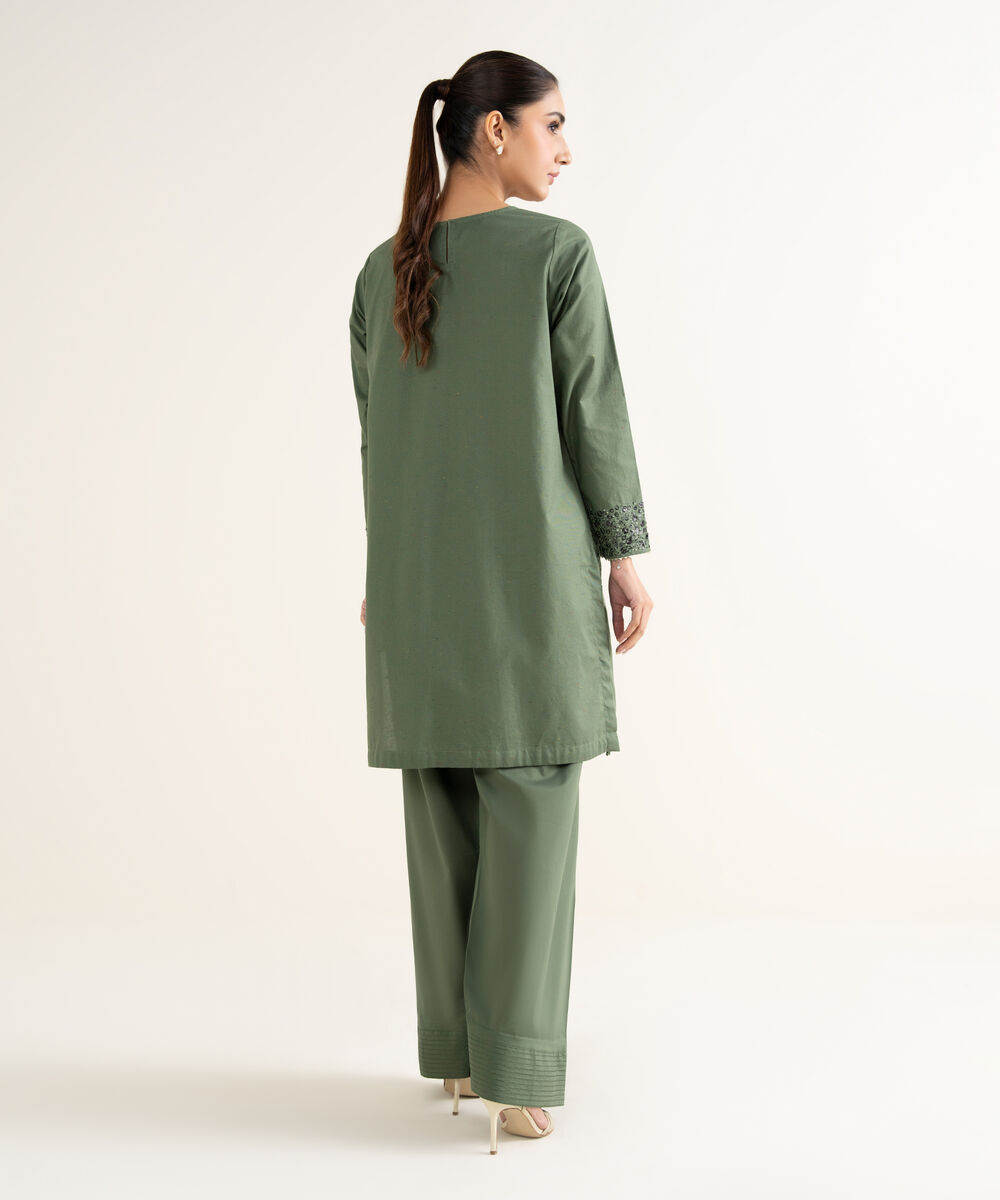 Women's RTW Multineps Embroidered Green Straight Shirt