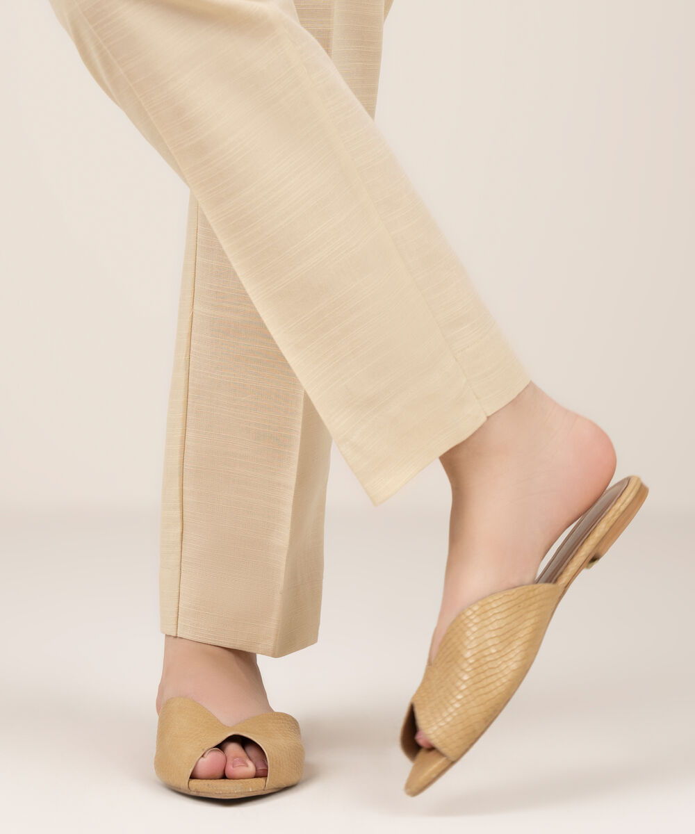 Women's RTW Khaddar Solid Beige Straight Pants