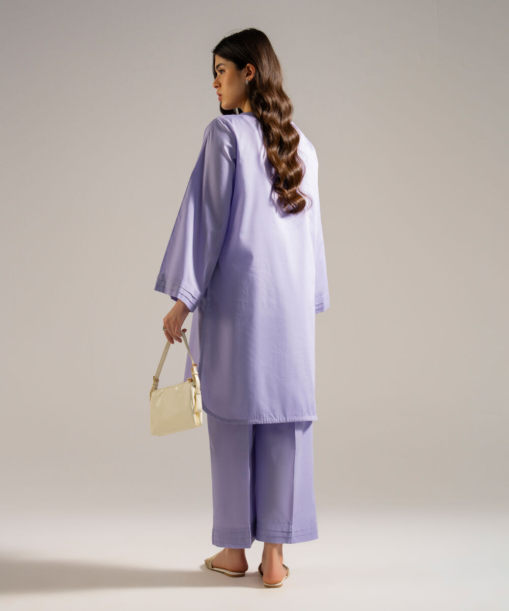 Women's RTW Dobby Solid Purple Straight Shirt