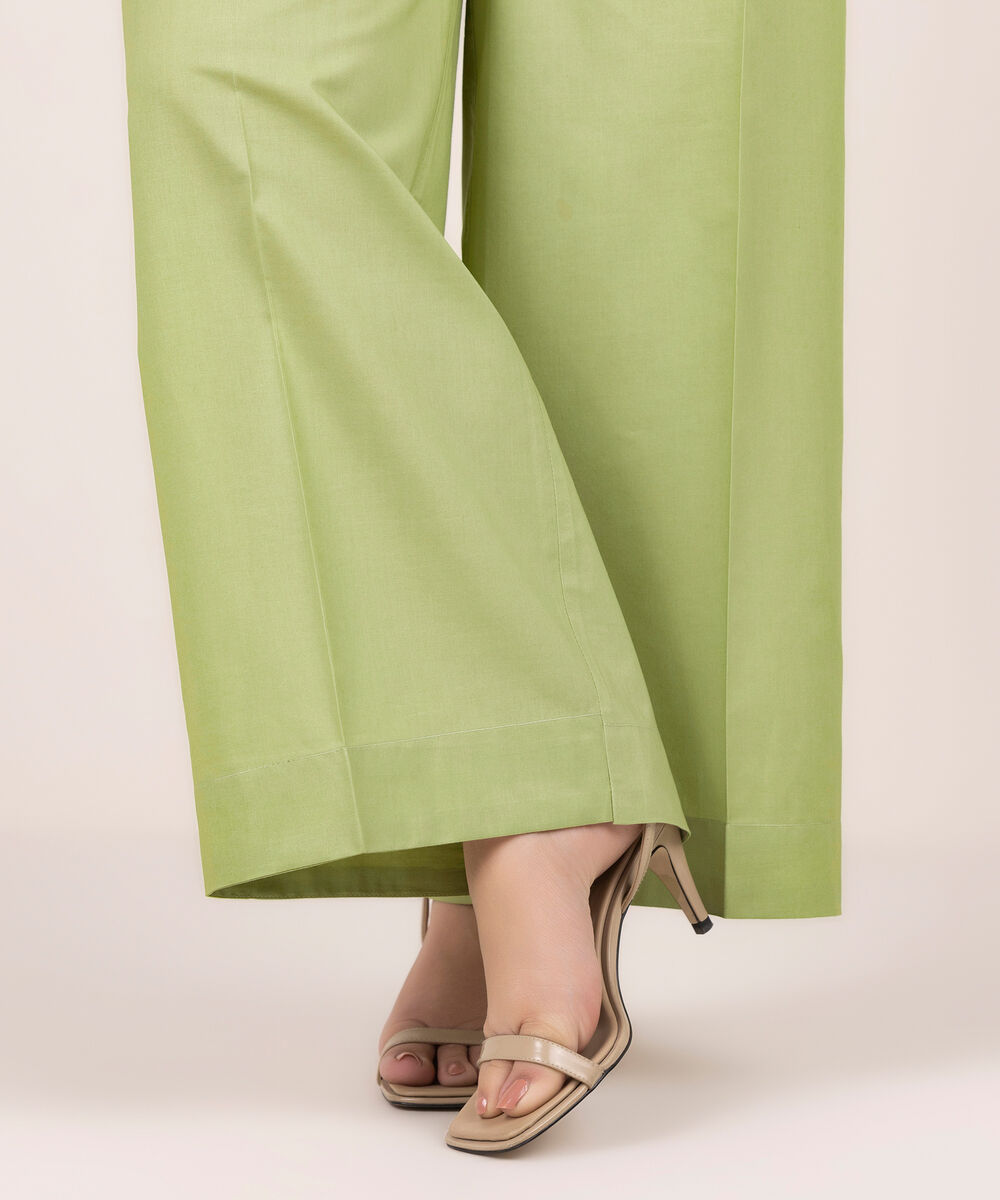 Women's RTW Cotton Viscose Solid Green Culottes