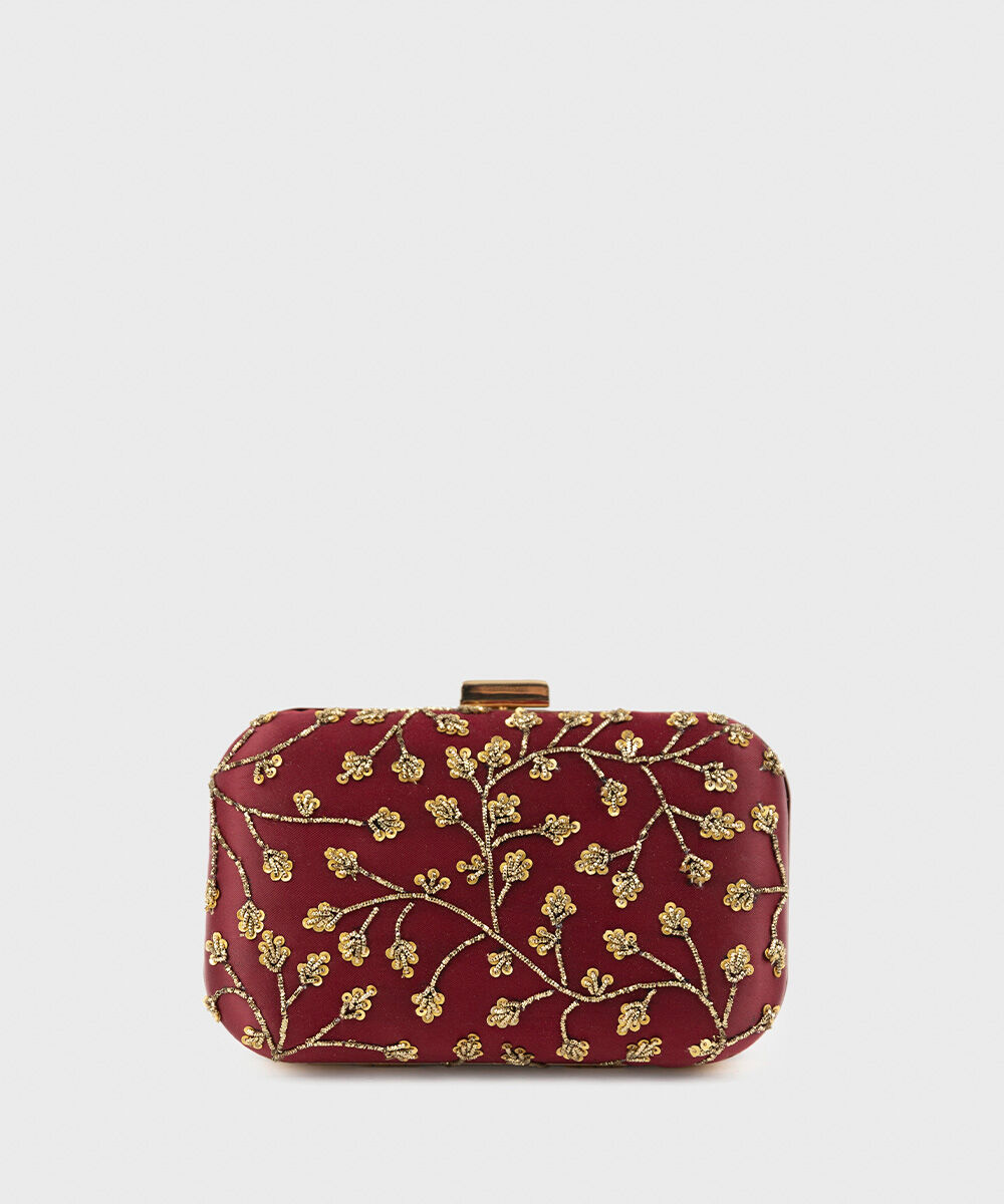 Woman - Red Hand Embroidered Clutch