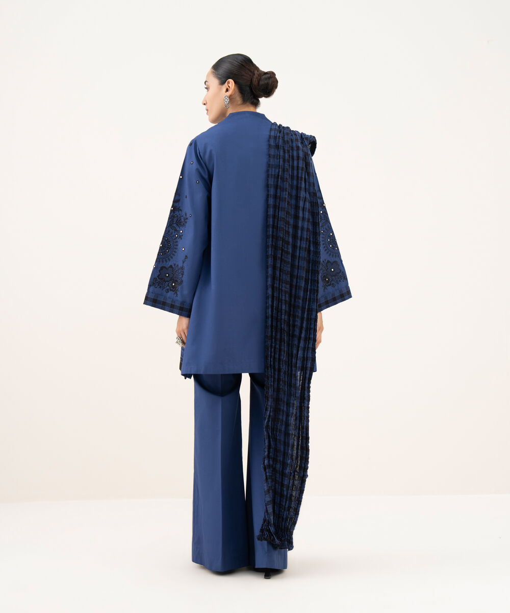 Women's Unstitched Lawn Embroidered Blue 3 Piece Suit