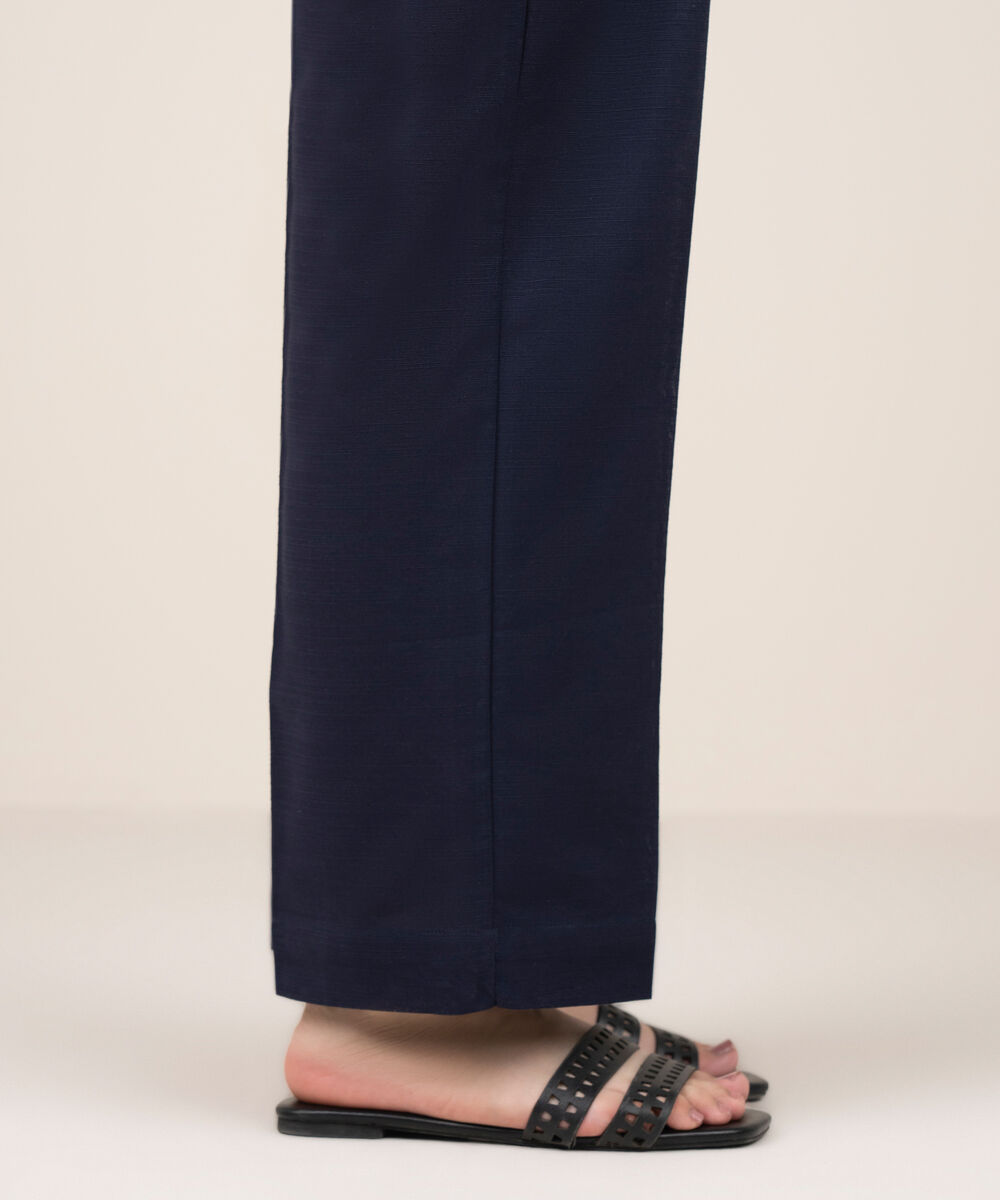 Women's RTW Khaddar Solid Blue Straight Pants