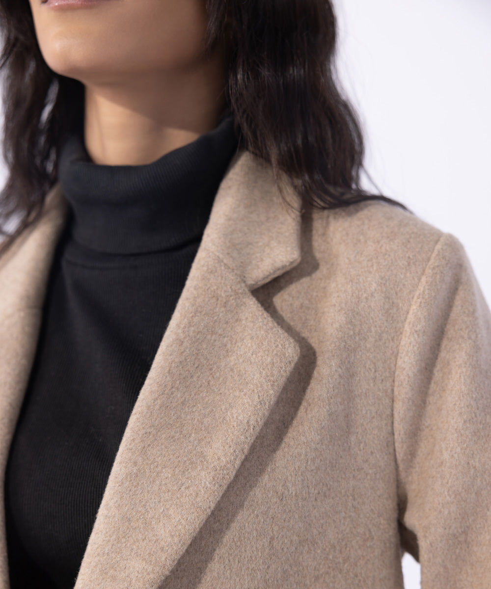 Woman - Beige Single Button Coat