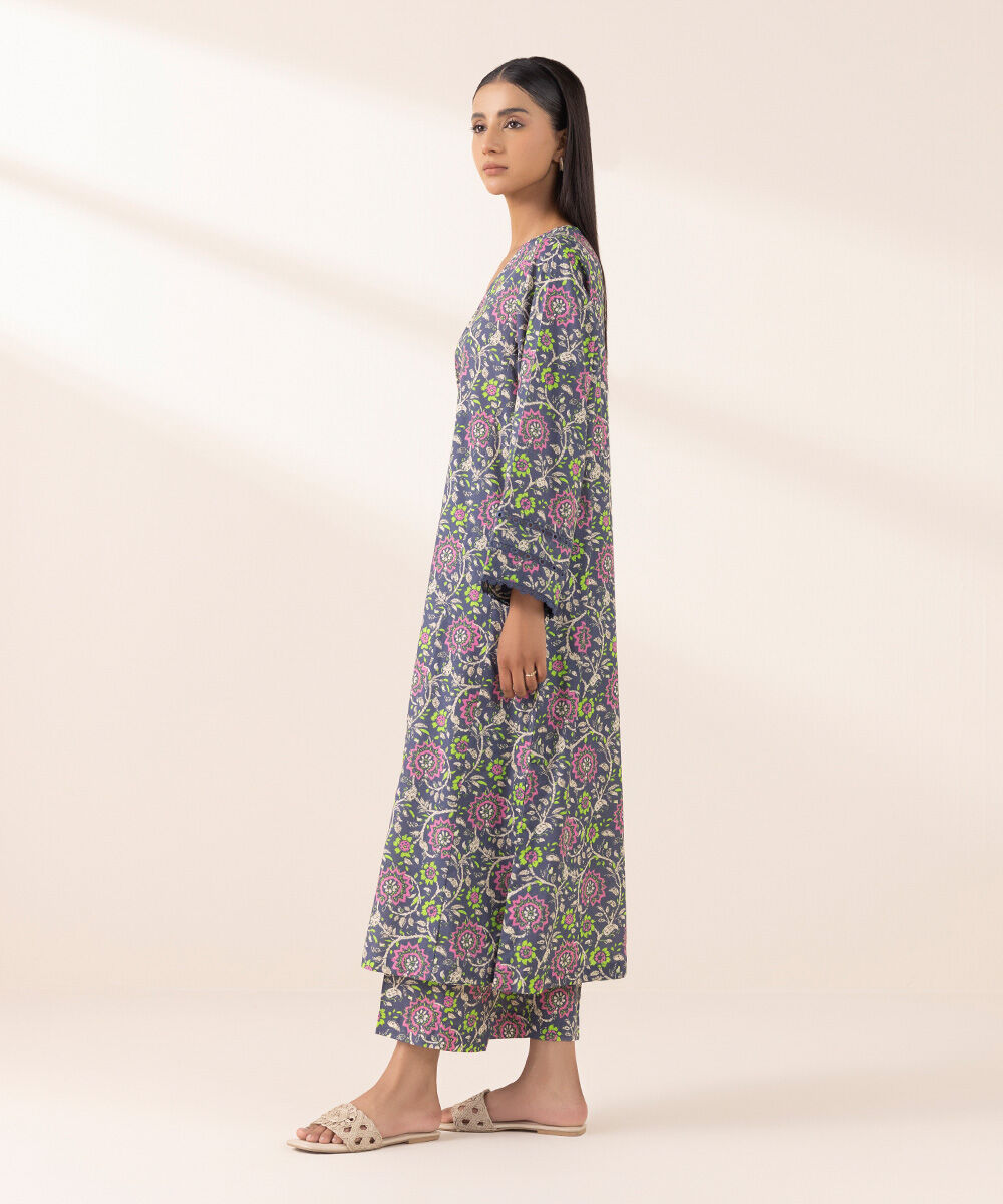 Women's Pret Cross Hatch Blue Printed A-Line Shirt