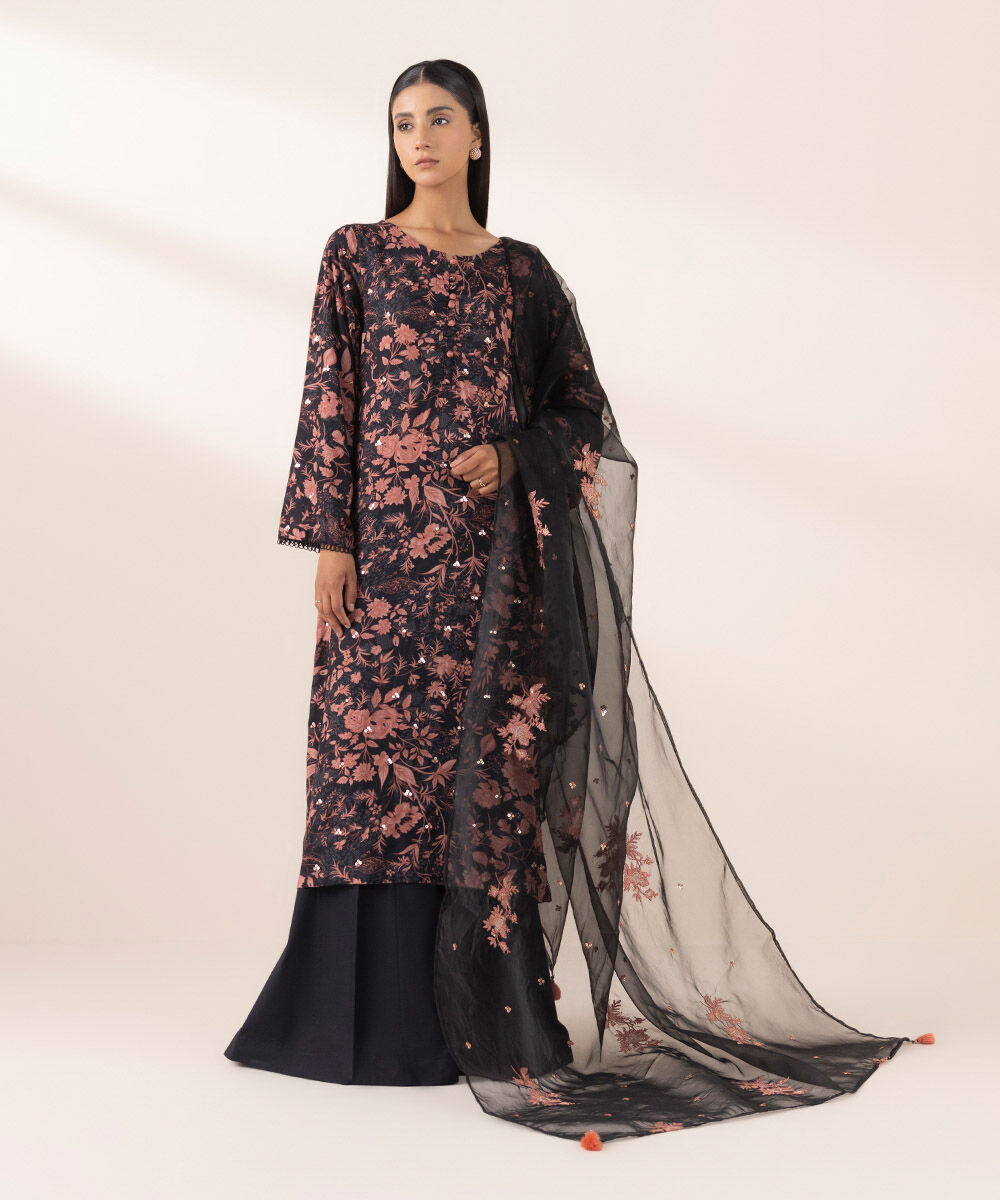 Women's Pret Arabic Lawn Black Embroidered A-Line Shirt