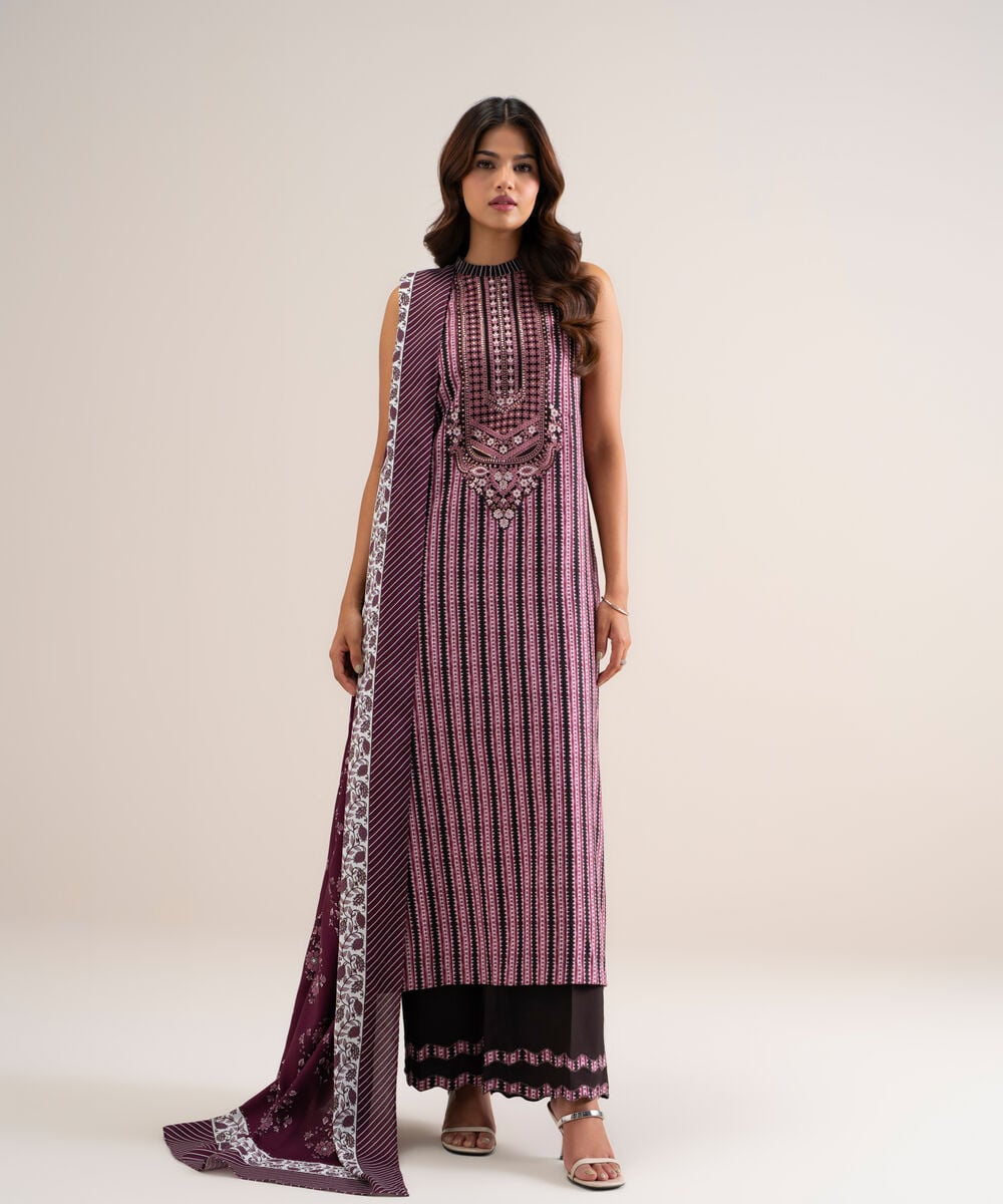 3 Piece - Embroidered Linen Suit
