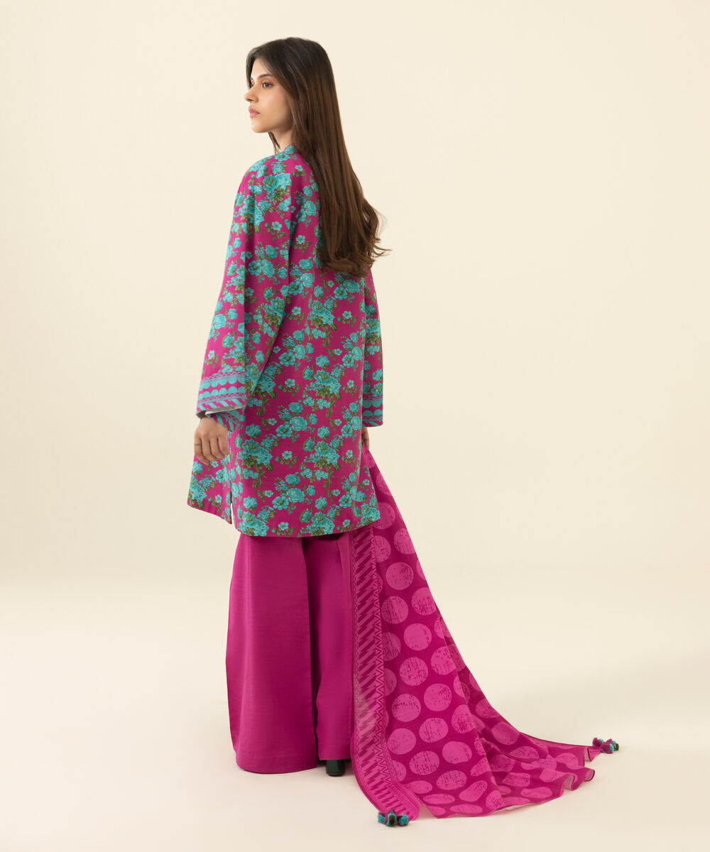 Women's Unstitched Printed Khaddar Purple 3 Piece Suit