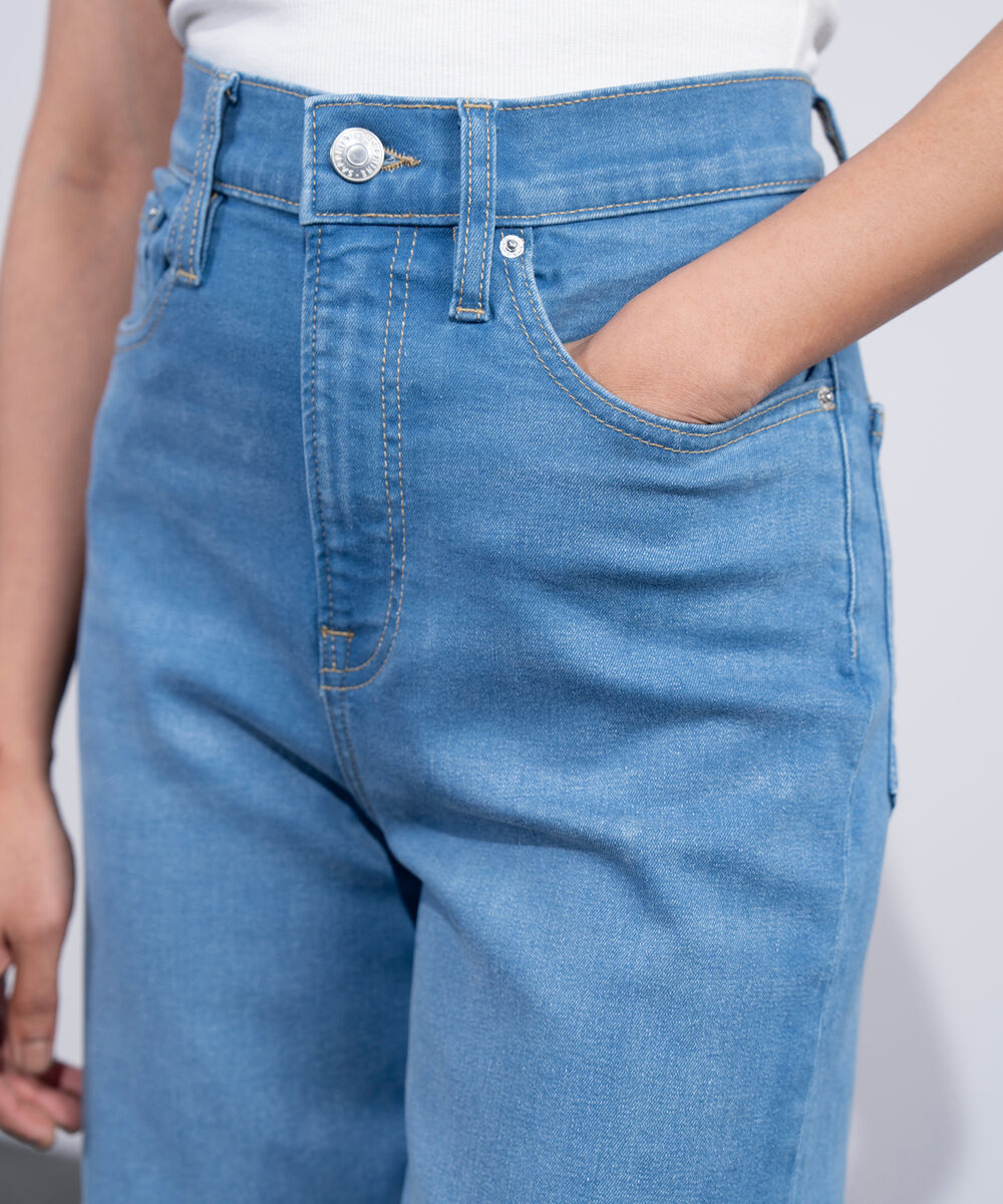 Women's Western Mid Blue Wash High Rise Straight Jeans