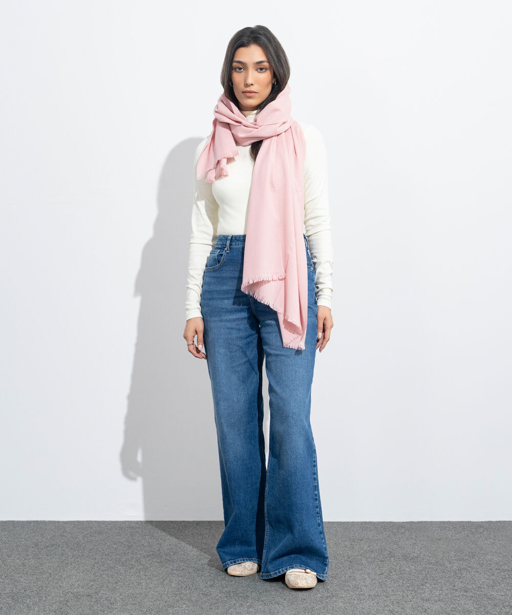 Women's Western Wear Light Pink Plain Woollen Scarf