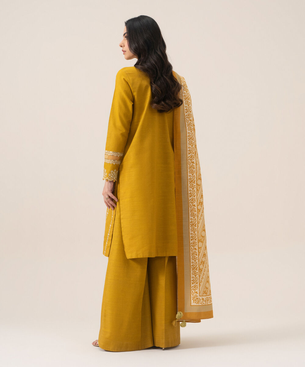 Women's Unstitched Lawn Embroidered Yellow 3 Piece Suit